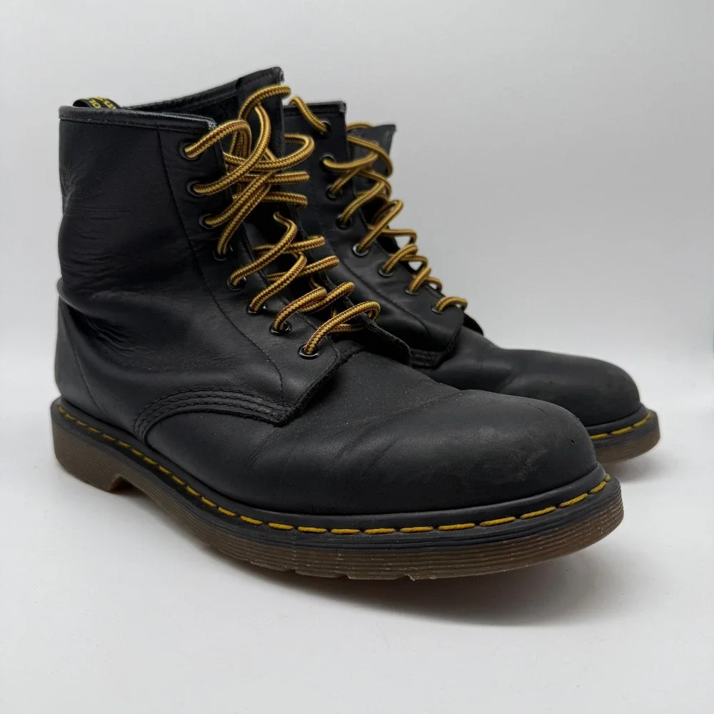 Dr Martens 1460 Combat Boots Mens 12 Black Leather AirWair Stitch NO INSOLES